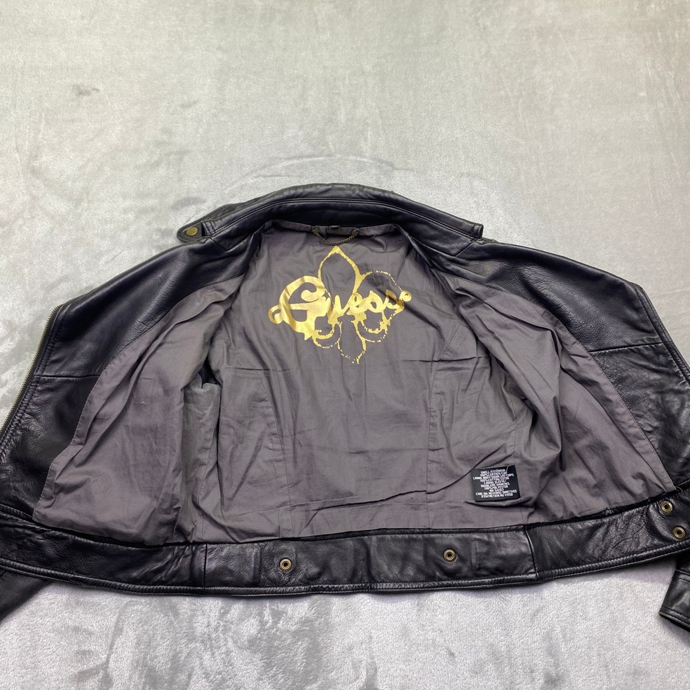 VTG Guess Womens Black Leather Moto Biker Jacket Asymmetrical Zip Brass Sz S/P - Picture 12 of 12